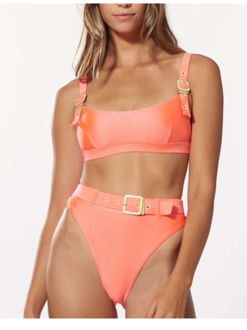 Dolce Vita Coral Bikini Set with Buckle Straps - please read